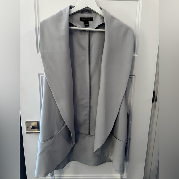 Revamped Light Gray/Grey Cape Jacket/Sleevess Blazer with Belt - Quiet Luxury - Picture 2 of 5